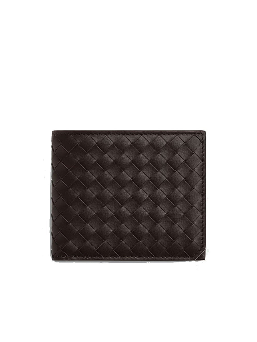 Geflochtene kleine zweifach gefaltete Brieftasche mit Münzfach in Fondant