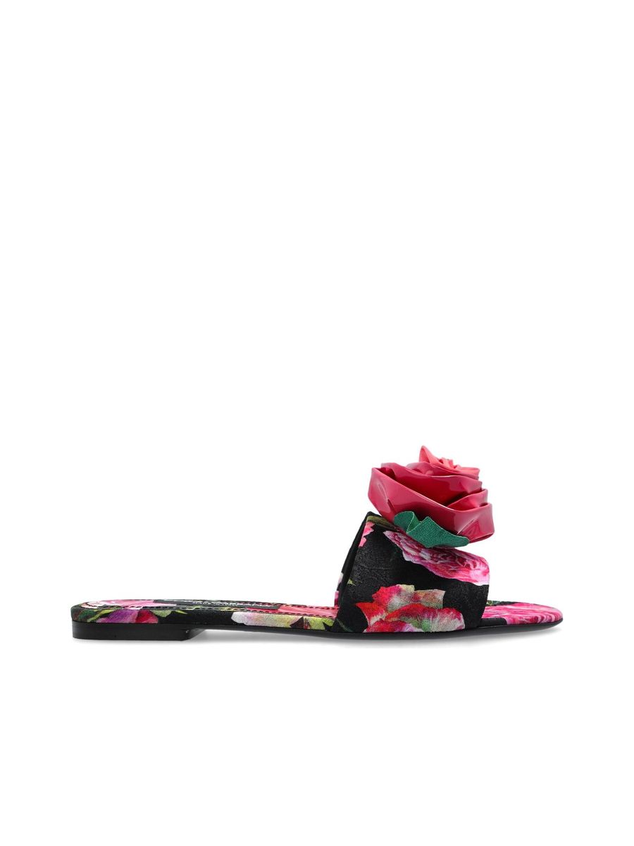 Sandalen mit Blumenapplikation und Ledersohle
