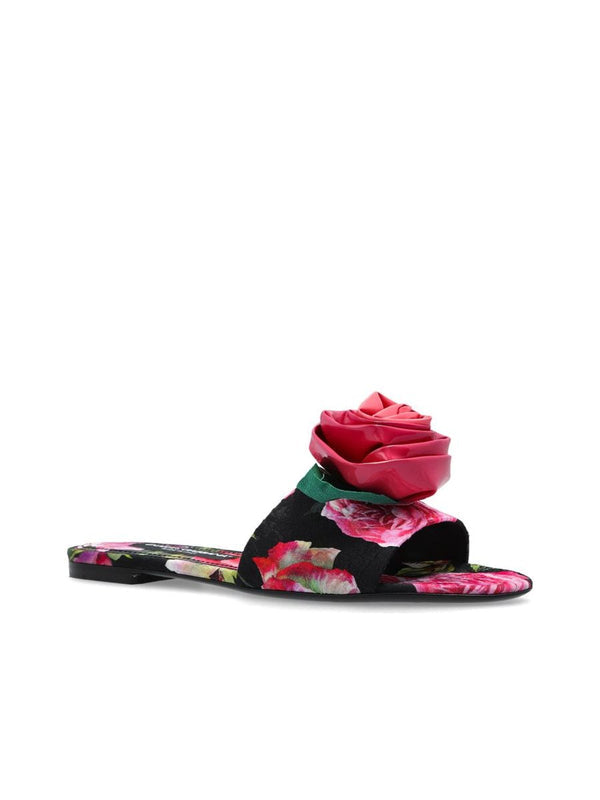 Sandalen mit Blumenapplikation und Ledersohle