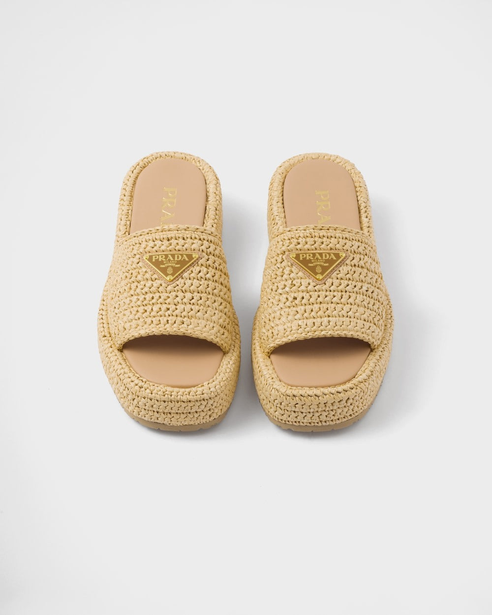 Beige gehaakte platte platform muiltjes