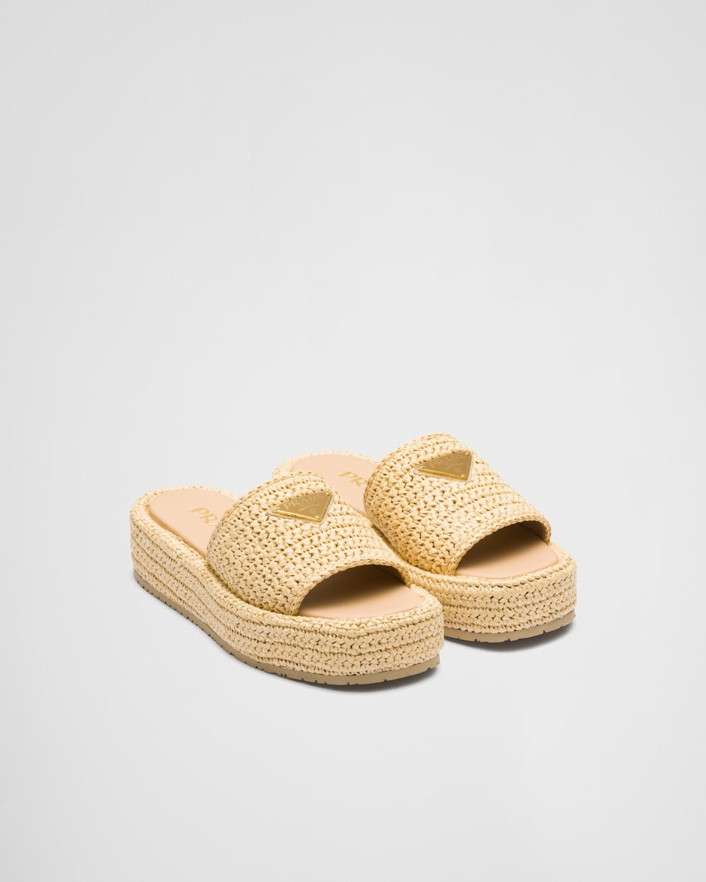 Beige gehaakte platte platform muiltjes